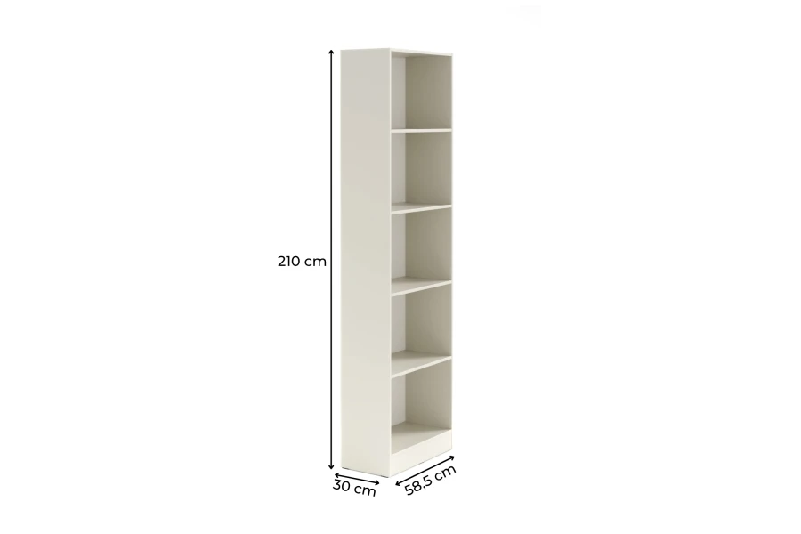 Maßangaben für Standregal: 210 cm Höhe, 58,5 cm Breite und 30 cm Tiefe.