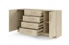 Sideboard aus Eiche mit geöffneten Türen und vier ausgezogenen Schubladen für viel Stauraum.