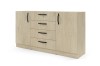 Sideboard Eiche Cremona mit schwarzen Metallgriffen, 4 Schubladen und 2 Türen.