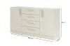 Beige Kommode mit Maßangaben: 155,5 cm Breite, 85 cm Höhe und 40 cm Tiefe.