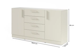 BRISSO BRK1 Kommode 155,5 cm breit mit 4 Schubladen und 2 Türen, Kaschmir, Eiche Cremona, Platingrau, Metallgriffen Deine Möbel