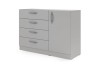 Modernes graues Sideboard mit 4 Schubladen, 1 Tür und eleganten Bogengriffen.