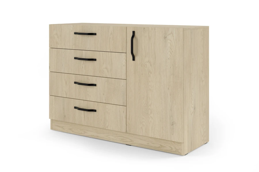 Moderne Kommode in Eiche-Nachbildung mit eleganten schwarzen Griffen