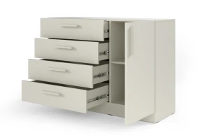BRISSO BRK2 Kommode 120,5 cm breit mit 4 Schubladen und 1 Tür, Kaschmir, Eiche Cremona, Platingrau, Metallgriffen Deine Möbel