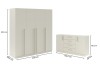Beige Schlafzimmermöbel Set bestehend aus Kleiderschrank und Kommode mit detaillierten Maßangaben.