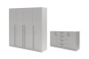 Modernes, geschlossenes Schlafzimmermöbel-Set in Grau mit 4-türigem Schrank und Sideboard.