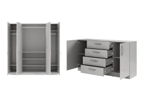 BRISSO A Schlafzimmer-Set mit 4-türigem Kleiderschrank BR1 und Kommode BRK1 Deine Möbel