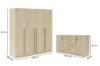 Kleiderschrank und Sideboard in Eiche-Optik mit Maßangaben für das Schlafzimmer.