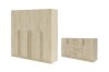 Set aus Kleiderschrank und Sideboard in hellem Eiche-Dekor für Schlafzimmer.