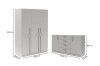 Abmessungen für grauen Kleiderschrank und Sideboard in Zentimetern.