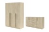 Set bestehend aus dreitürigem Kleiderschrank und Sideboard in heller Eiche Ceremona Optik.