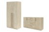 Set aus Kleiderschrank und Sideboard in Eiche hell Optik mit geschlossenen Fronten.