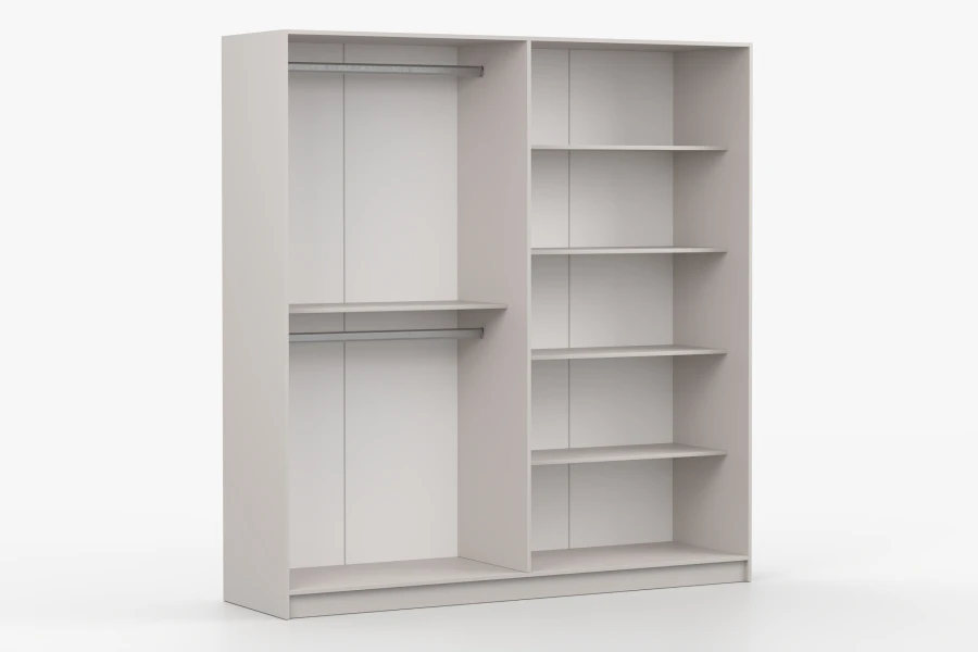 Innenausstattung Kleiderschrank: Flexible Regalböden und Kleiderstangen für übersichtliche Aufbewahrung.