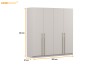 Moderner beige Kleiderschrank mit goldenen Griffen, Maße: 200x210x57 cm.