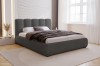 Anthrazitfarbenes Polsterbett in stilvollem Schlafzimmer-Ambiente mit neutralen Tönen.