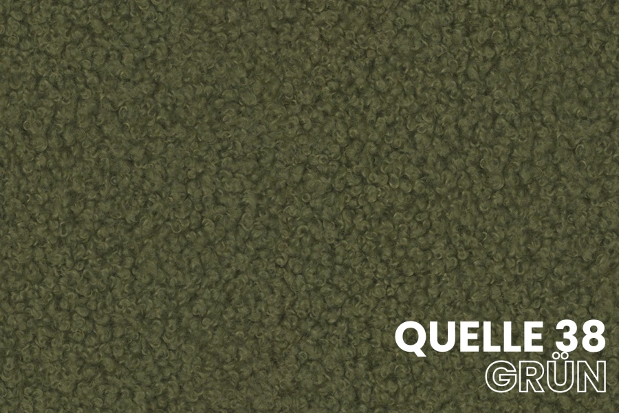 Stoffmuster Quelle 38 Grün: Detailansicht der hochwertigen Bouclé-Textur für Polstermöbel.