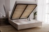 Beige Polsterbett mit Bettkasten und hochklappbarem Lattenrost