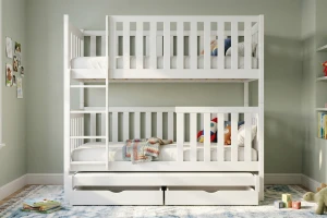 OLIVIA 90x200 Weiß Etagenbett Ausziehbett für 3 Kinder mit Schubladen Deine Möbel