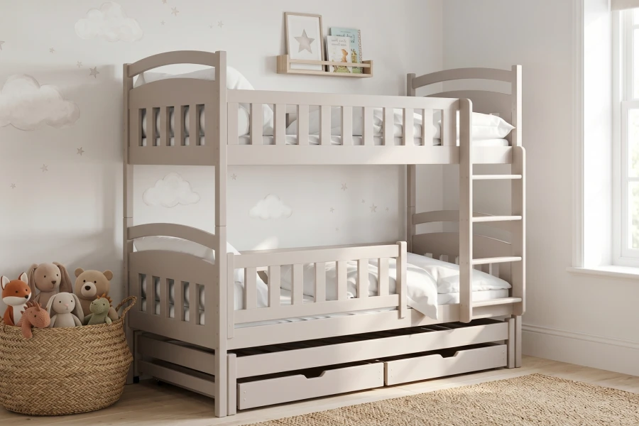 Hochwertiges Hochbett für Kinder mit Leiter und sicherem Rausfallschutz.