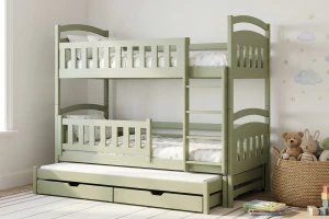 MIA 90x200 Olivgrün Etagenbett Ausziehbett für 3 Kinder mit Schubladen Deine Möbel