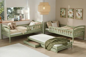 MIA 90x200 Olivgrün Etagenbett Ausziehbett für 3 Kinder mit Schubladen Deine Möbel