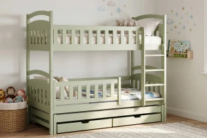 MIA 90x200 Olivgrün Etagenbett Ausziehbett für 3 Kinder mit Schubladen Deine Möbel