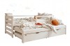 Weißes Funktionsbett für Kinder mit zusätzlichem Schlafplatz und Stauraum.