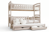 Stabiles beige Etagenbett mit Leiter und zusätzlichem Gästebett zum Ausziehen.