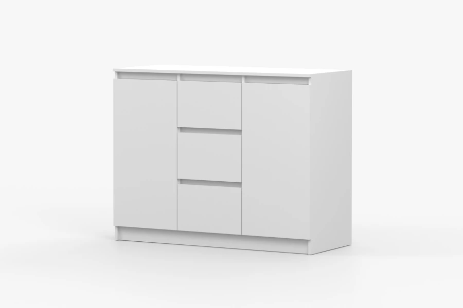 Elegante weiße Kommode, minimalistische Anrichte für Wohn- oder Schlafzimmer.