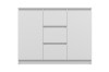 Moderne weiße Kommode mit 3 Schubladen und 2 Türen, minimalistisches Sideboard-Design.