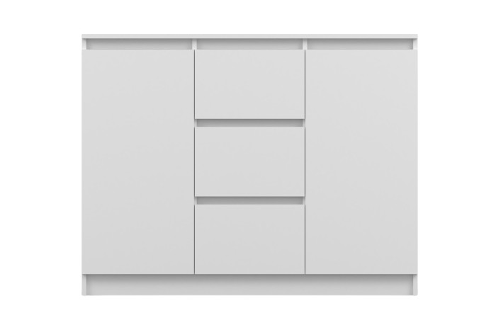 Moderne weiße Kommode mit 3 Schubladen und 2 Türen, minimalistisches Sideboard-Design.