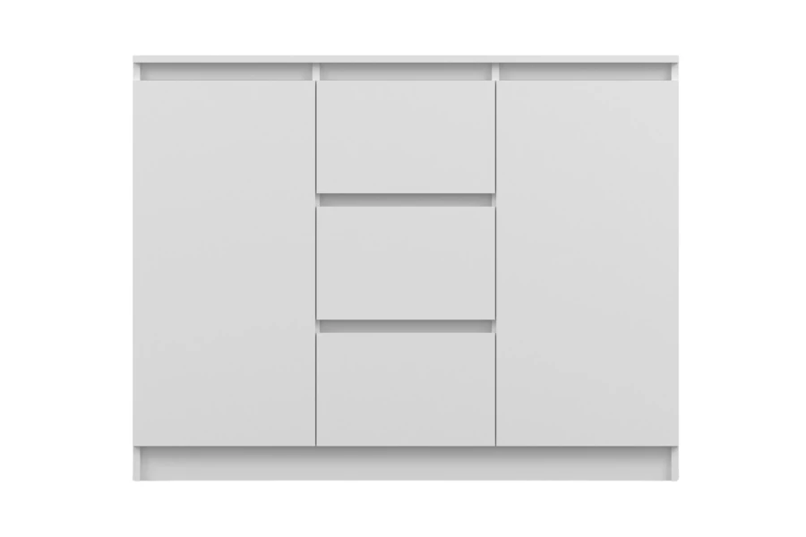 Moderne weiße Kommode mit 3 Schubladen und 2 Türen, minimalistisches Sideboard-Design.