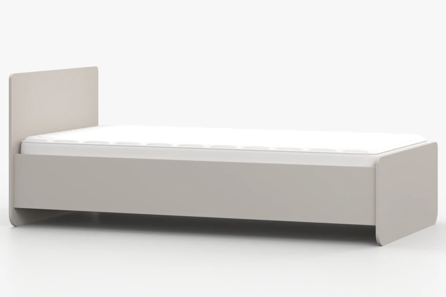 Modernes Einzelbett in Beige mit Matratze, Seitenansicht