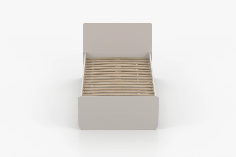 Minimalistisches beiges Bettgestell mit Lattenrost in moderner Optik für Schlafzimmer.