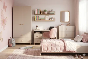 Jugendzimmer-Set C MARCO kaschmir, Kleiderschrank, Schreibtisch, Kommode & Hängeregal Deine Möbel 24 