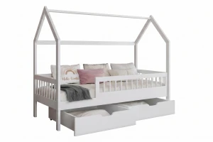 LOREN 90x200 Weiß Hausbett Einzelbett Kinderbett aus Massivholz Deine Möbel