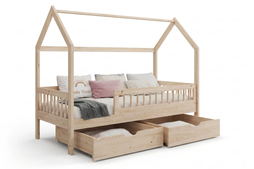 LOREN 80x180 Naturkiefer Hausbett Einzelbett Kinderbett aus Massivholz Deine Möbel