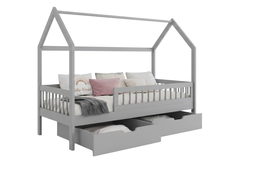  LOREN 80x180 Grau Hausbett Einzelbett Kinderbett aus Massivholz Deine Möbel