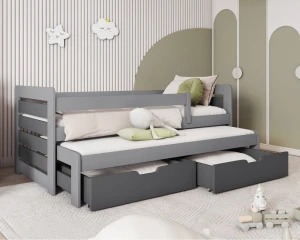 TED 90x200 Grau + Graphit Kinderbett Ausziehbett mit Schubladen Deine Möbel