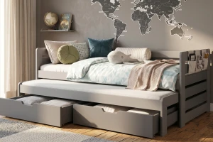 TED 80x180 Grau + Graphit Kinderbett Ausziehbett mit Schubladen Deine Möbel