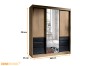 Kleiderschrank in Eiche mit schwarzen Schubladen und Abmessungen 180x216x65 cm.