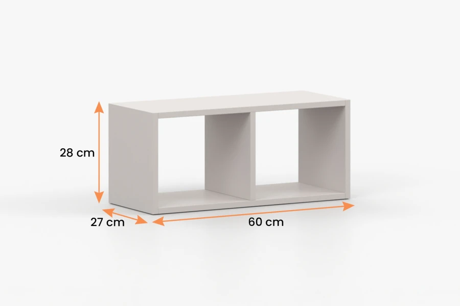 Beiges Wandregal mit 2 Fächern, Maße: 60 x 28 x 27 cm, modern und funktional.