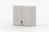 Moderner zweitüriger Wandschrank in Hellgrau mit minimalistischem Design.