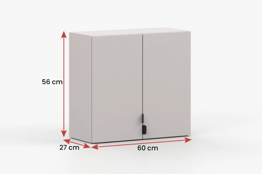 Beiger Wandschrank mit zwei Türen und Maßen 60x56x27 cm für das Heimbüro.