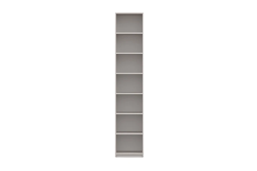 Hohes, schmales Regal in Beige mit sieben offenen Fächern für Bücher und Akten.