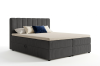 Dunkelgraues Boxspringbett mit geripptem Stoffbezug und Bettkasten-Funktion auf weißem Hintergrund.