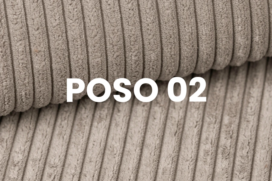 Nahaufnahme des Cordstoffs Poso 02 in Beige für Polstermöbel.