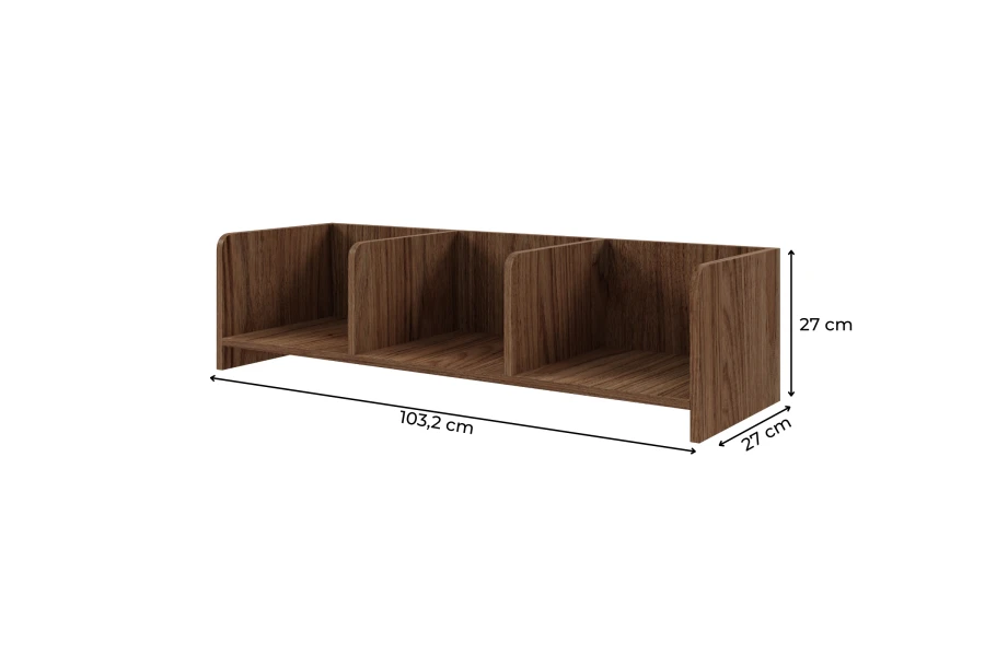 Dunkles Wandregal Pauro PO13 in Alba Nussbaum mit Maßen 103,2 x 27 x 27 cm für das Wohnzimmer.
