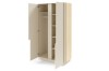 Geöffneter zweitüriger Kleiderschrank der Pauro Serie mit Kleiderstange und praktischen Regalfächern.