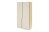 Moderner Kleiderschrank in Beige und heller Eiche-Optik, zweitürig mit Rillendesign.
